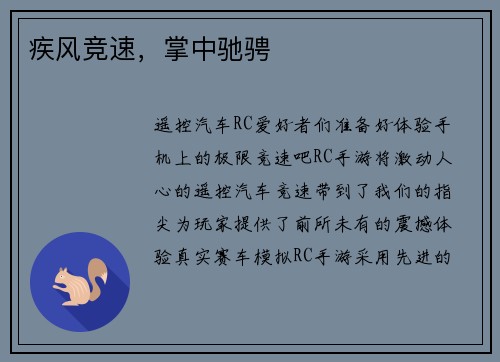 疾风竞速，掌中驰骋